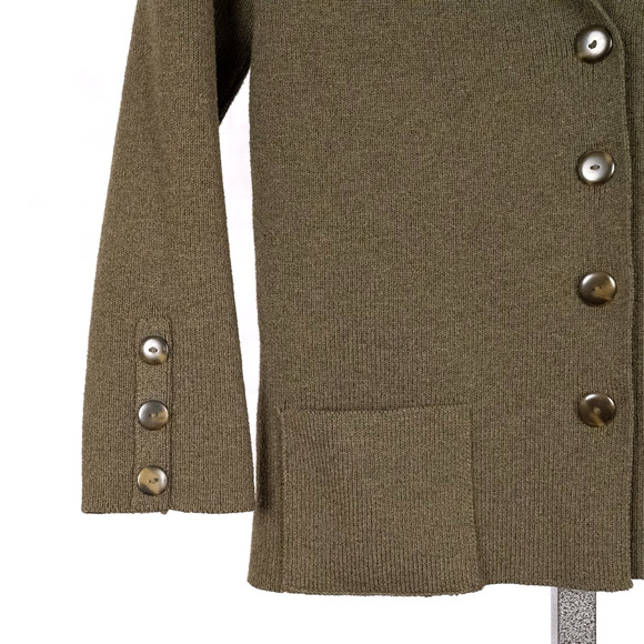 Vintage 80s Helen Hsu Classic Knit Cardigan Women's MEDIUM Olive Green Modest - Picture 3 of 6